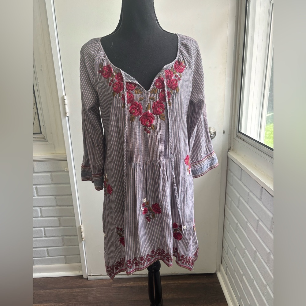 Johnny Was 3J Workshop Embroidered Floral Dress small boho artisan hippie chic